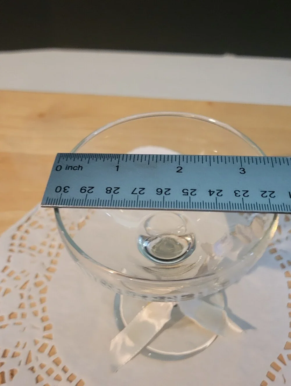 Mother of the Groom Engraved Champagne Coupe - Clear Glass with White Ribbon